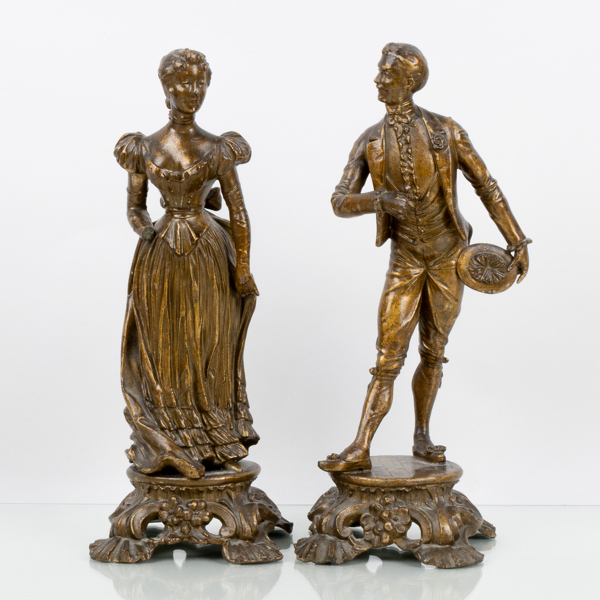SKULPTURER, 1 par, bronserad metall, 1900-tal