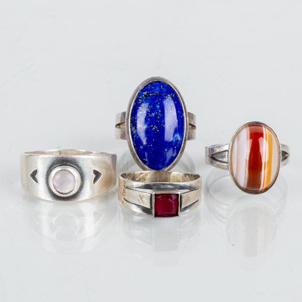 RINGAR, 4 st, silver, bla 1961 och 1996, tot vikt ca 15,9 g