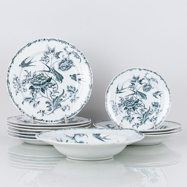 SERVISPORSLIN, 12 del, flintgods, "Svalan", Rörstrand, tidigt 1900-tal