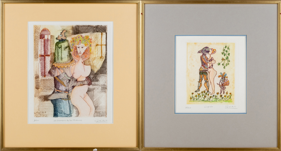 GUILLERMO SILVA SANTAMARIA (1921-2007), färgetsningar, 2 st, signerade och numrerade 3/100