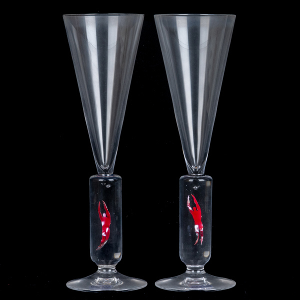 BERTIL VALLIEN, 1 par champagneglas, "Millenium", Kosta Boda, signerade