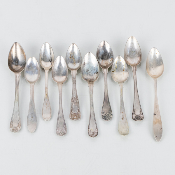 KAFFESKEDAR, 10 st, silver, olika modeller, 1800-tal