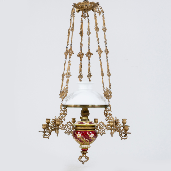 TAKFOTOGENLAMPA, majolika, omkring år 1900