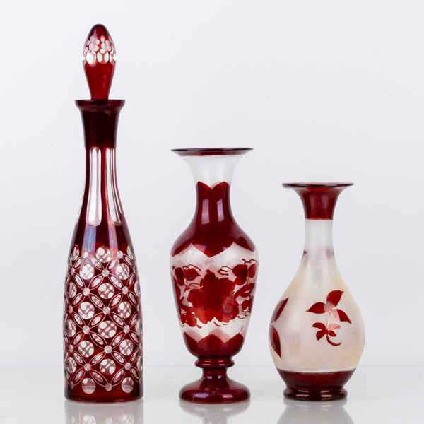 KARAFF SAMT VASER, 1 par, glas, 1900-talets första hälft