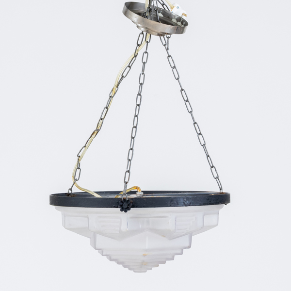 TAKLAMPA, patinerad metall och glas, 1920-/30-tal