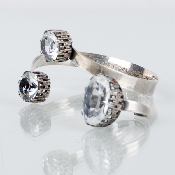 ÅKE LINDSTRÖM, armring och ring, sterlingsilver, med bergkristall, 1973
