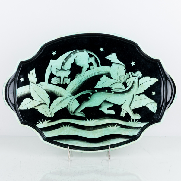 ILSE CLAESSON (1907-1999), bricka, fajans, art déco, Rörstrand, monogramsignerad 