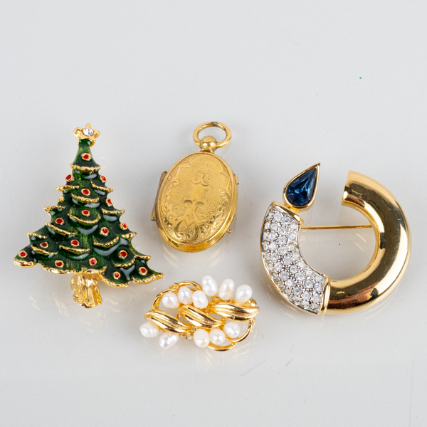 MEDALJONG OCH BROSCHER, 3 st, bijouterier