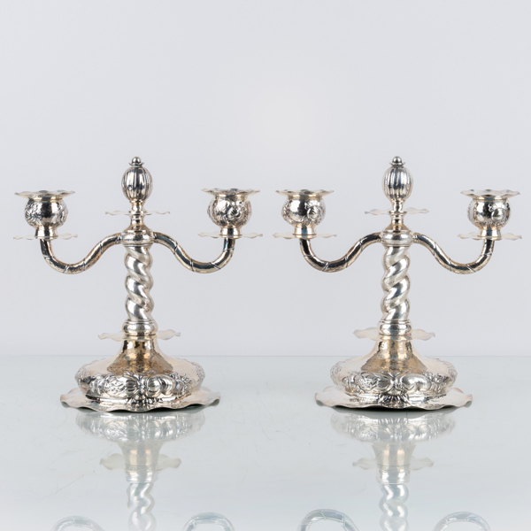 KANDELABRAR, 1 par, silver, barockstil, CG Hallberg, Stockholm 1925