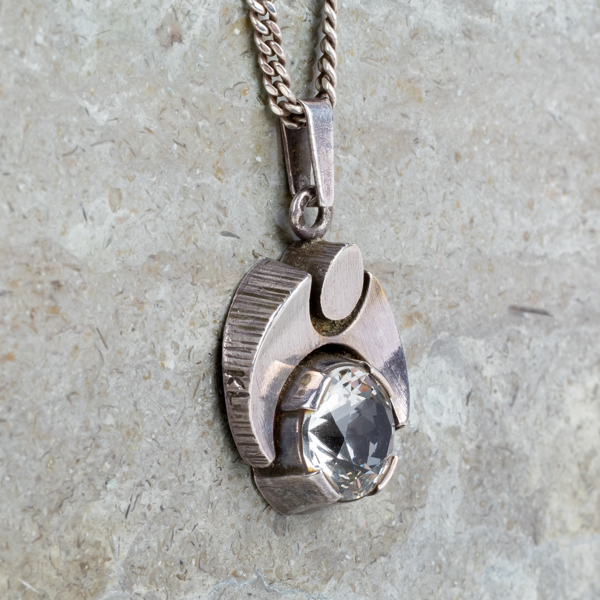 KARL LAINE, halskedja med hänge, sterlingsilver/silver med vit sten, Finland