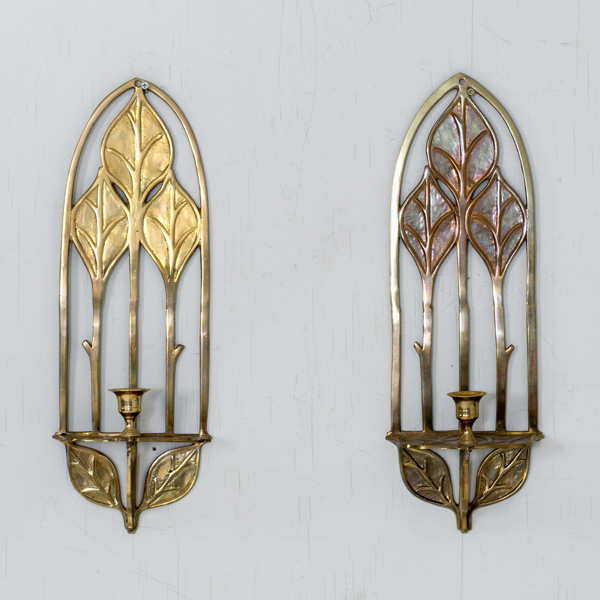 VÄGGLAMPETTER, 1 par, mässing, jugendstil, 1900-tal