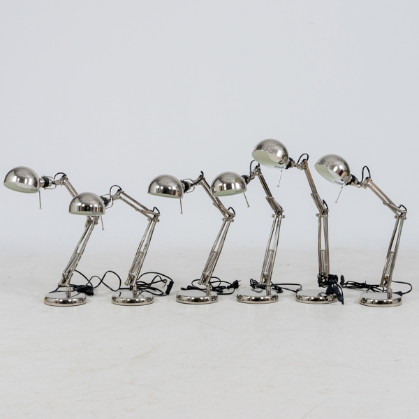 SKRIVBORDSLAMPOR, 6 st, förnicklad metall, 2000-tal