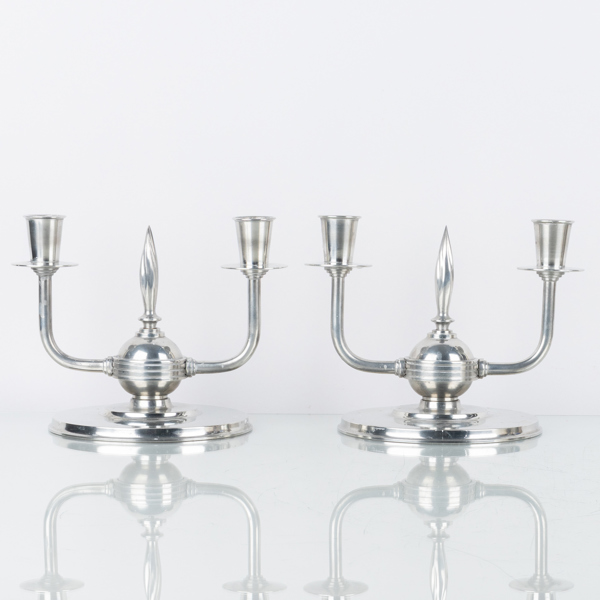 KANDELABRAR, 1 par, tenn, art déco, J L Hultman, Norrahammars Bruk, 1933