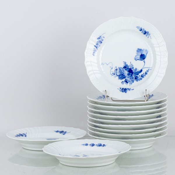 ROYAL COPENHAGEN, 12 st, assietter, "Blå blomst", Danmark, 1900-talets andra hälft
