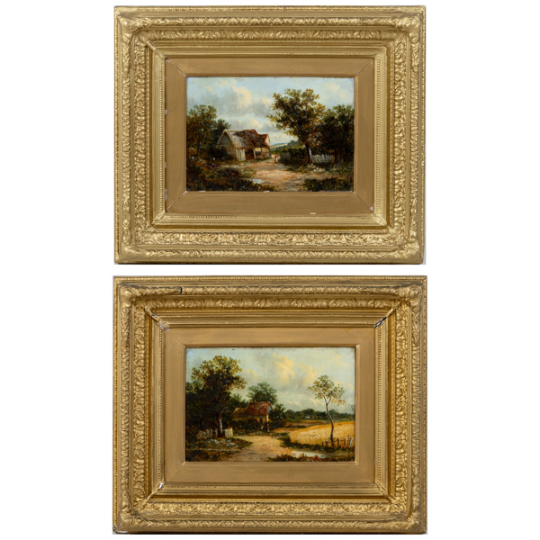 OKÄND KONSTNÄR, 1 par, olja på pannå, England, 1800-tal, varav en otydligt signerad