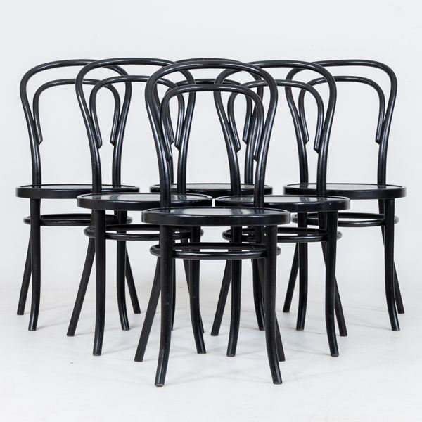 CAFÉSTOLAR, 7 st, formpressat trä, thonetmodell, FAMEG, 2000-tal