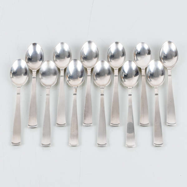 KAFFESKEDAR, 12 st, silver, modell Rosenholm, GAB, Stockholm bla 1960