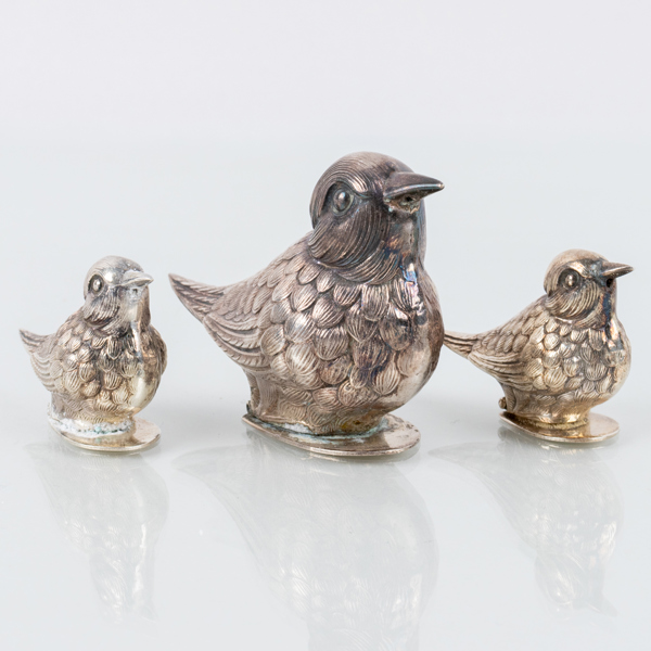 SALT- OCH PEPPARKAR, 3 st, vitmetall, Portugal, 1900-tal