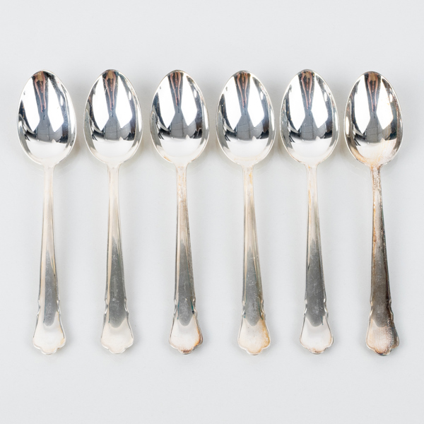 KAFFESKEDAR, 6 st, silver, "Disa", GAB, Stockholm 1952