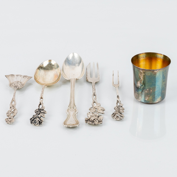 SAMLING SILVERFÖREMÅL, 6 st, bla GAB, 1900-tal