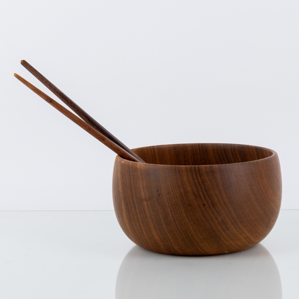 SKÅL SAMT SALLADSBESTICK, 3 del, teak och rostfritt stål, 1900-talets mitt