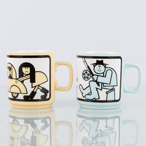 JOHN CLAPPISON, 2 st muggar, porslin, ur "World's Best" serien, Hornsea, England