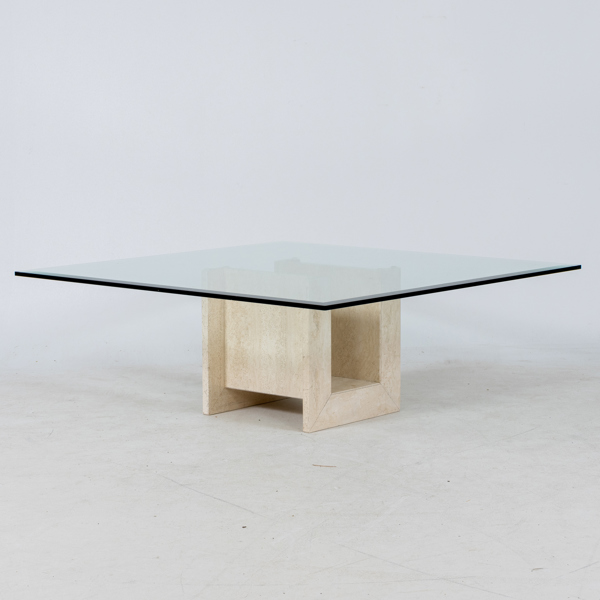 SOFFBORD, travertin och glas, 1900-/2000-tal