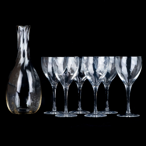 BERTIL VALLIEN, karaff och 6 vinglas, "Chateau", Kosta Boda, 1900-talets andra hälft