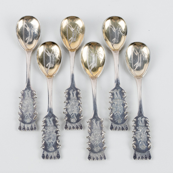 KAFFESKEDAR, 6 st, silver, svenska stämplar 1955