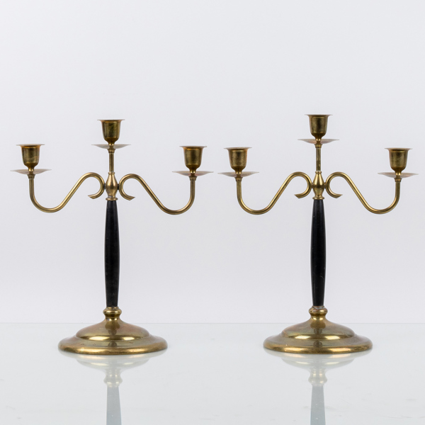 KANDELABRAR, 1 par, mässing, 1900-talets första hälft