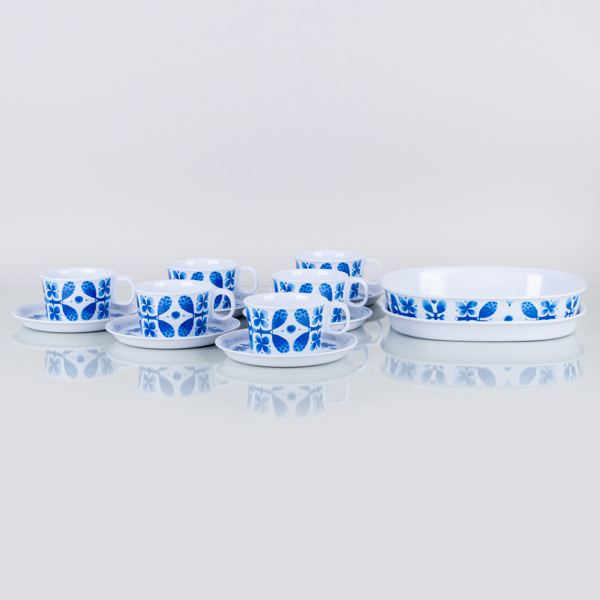 STIG LINDBERG, 8 del, picknickset, ornamin, "Blues", Optodesign, 1900-talets andra hälft