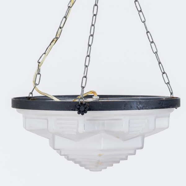 TAKLAMPA, patinerad metall och glas, 1920-/30-tal