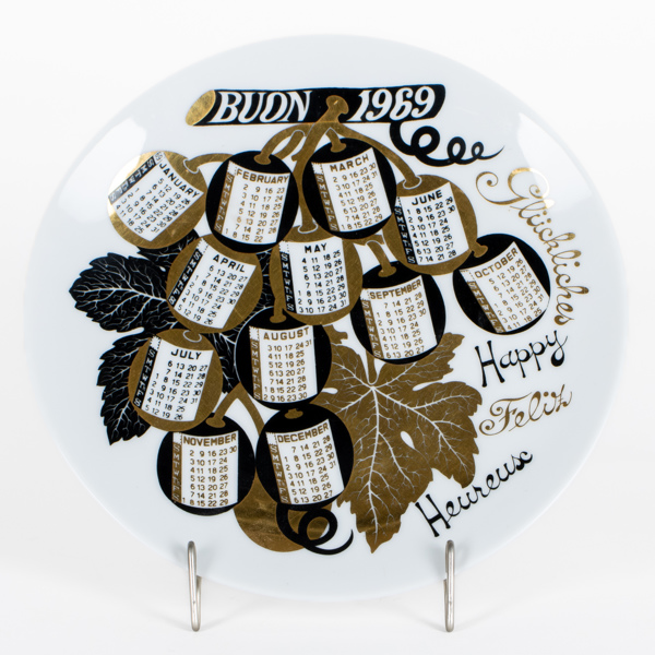 FORNASETTI, tallrik, porslin, "Buon 1969", Piatto Calendario 1969 creato da Fornasetti Milano