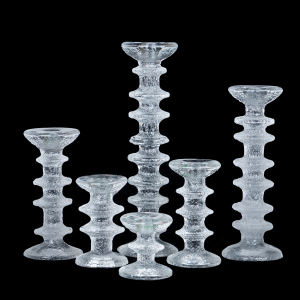 TIMO SARPANEVA, 6 ljusstakar, glas, "Festivo", Iittala, Finland 