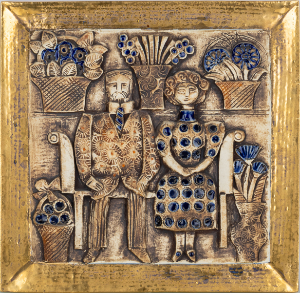LISA LARSON, väggrelief, stengods, "Jubileum", Gustavsberg, 1900-talets andra hälft