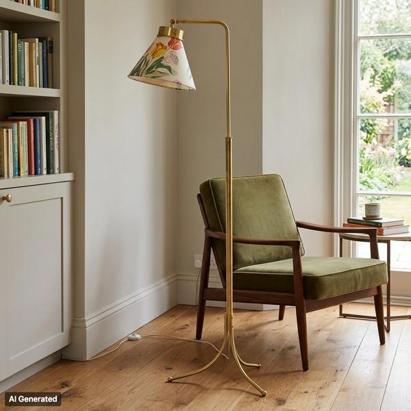 JOSEF FRANK, golvlampa, mässing, modell 1842, Firma Svenskt Tenn, 1900-talets andra hälft 