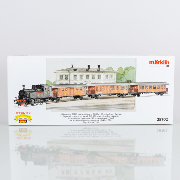 MÄRKLIN tågset, 28702, spår Ho, "Märklin 60 år i Sverige", innehållande ånglok samt 3 vagnar