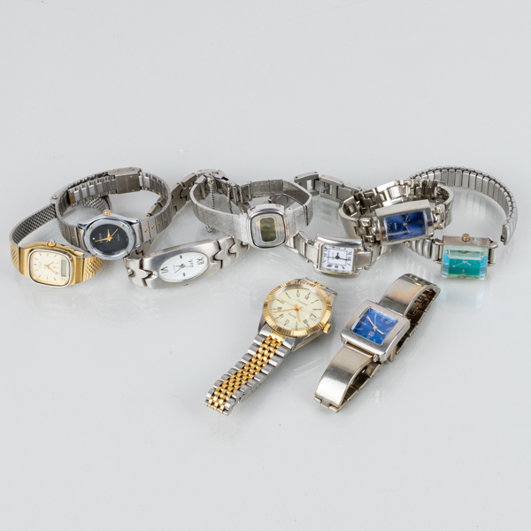 SAMLING ARMBANDSUR, 9 st, stål, bla Citizen, Cosmo, Nova, 1900-tal