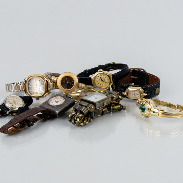 SAMLING ARMBANDSUR, 9 st, metall, bla Tajms, Vasa, Ormo, Svalan, 1900-tal