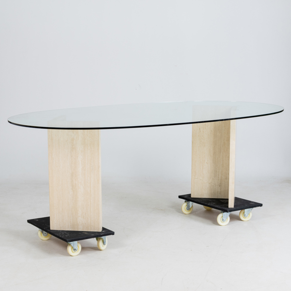 MATBORD, travertin och glas, 1900-/2000-tal