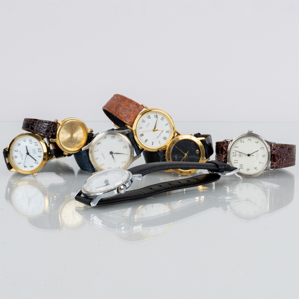 SAMLING ARMBANDSUR, 7 st, vit- och gulmetall, bla La Belle, Timex, Q&Q, 1900-talets andra hälft