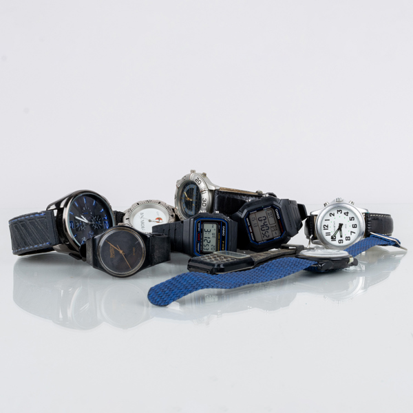 SAMLING ARMBANDSUR, 9 st, olika material, bla Bacardi, Casio, Swatch, G&B, Talk Tech, 1900-/2000-tal