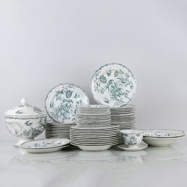 SERVISPORSLIN, 72 del, flintgods, "Svalan", Rörstrand, tidigt 1900-tal