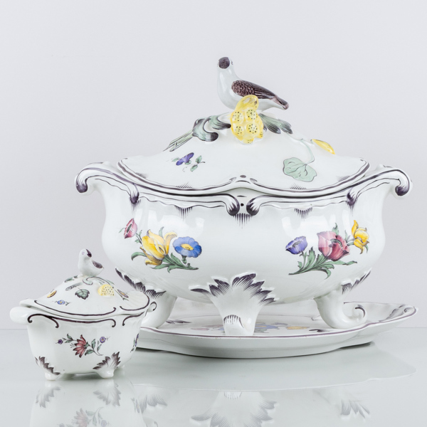 TERRINER MED LOCK, 2 st, flintgods, "Rörstrandia", Rörstrand