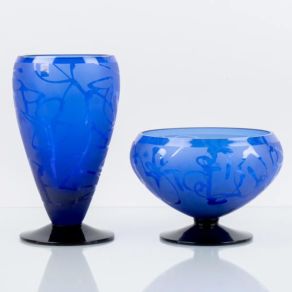 ROLF SINNEMARK, vas och skål, glas, "Puzzle", Älghults glasbruk