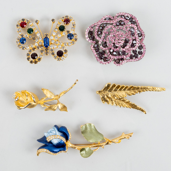 BROSCHER, 5 st, metall, bla Kaos, 1900-/2000-tal