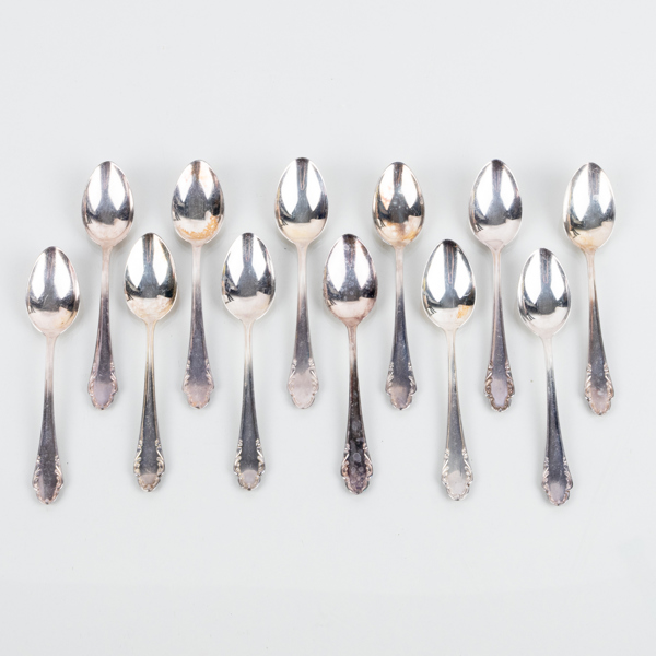 KAFFESKEDAR, 12 st, silver, svenska stämplar JLH 1957