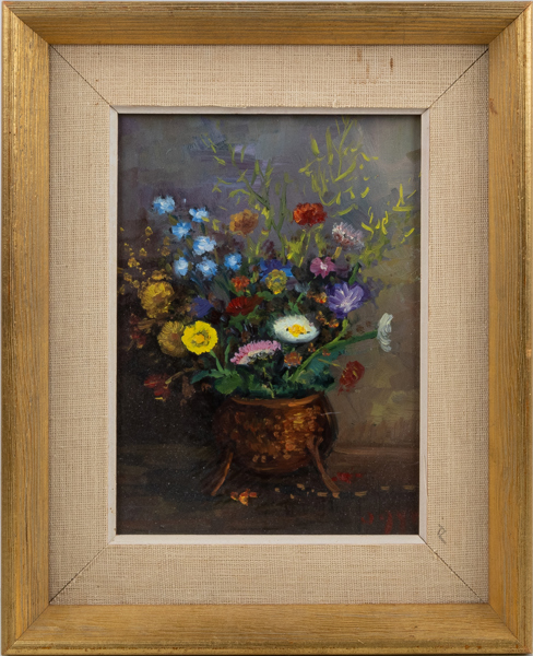 OIDENTIFIERAD KONSTNÄR, olja på pannå, otydligt signerad 