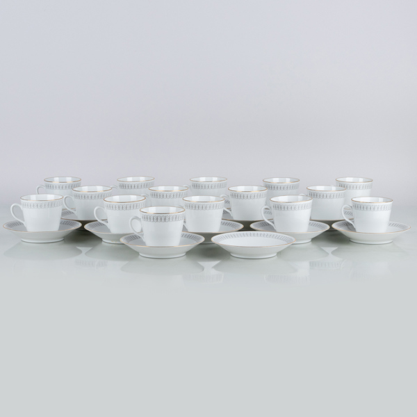 KAFFEKOPPAR MED FAT, 15 st, porslin, Rörstrand, 1900-tal