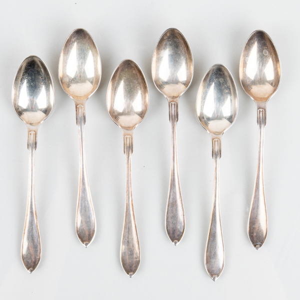 KAFFESKEDAR, 6 st, silver, "Svensk spetsig", GAB, Stockholm 1924